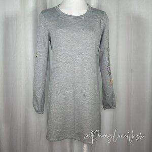 Ayla Embroidered Sleeve Terry Sweatshirt Dress Grey